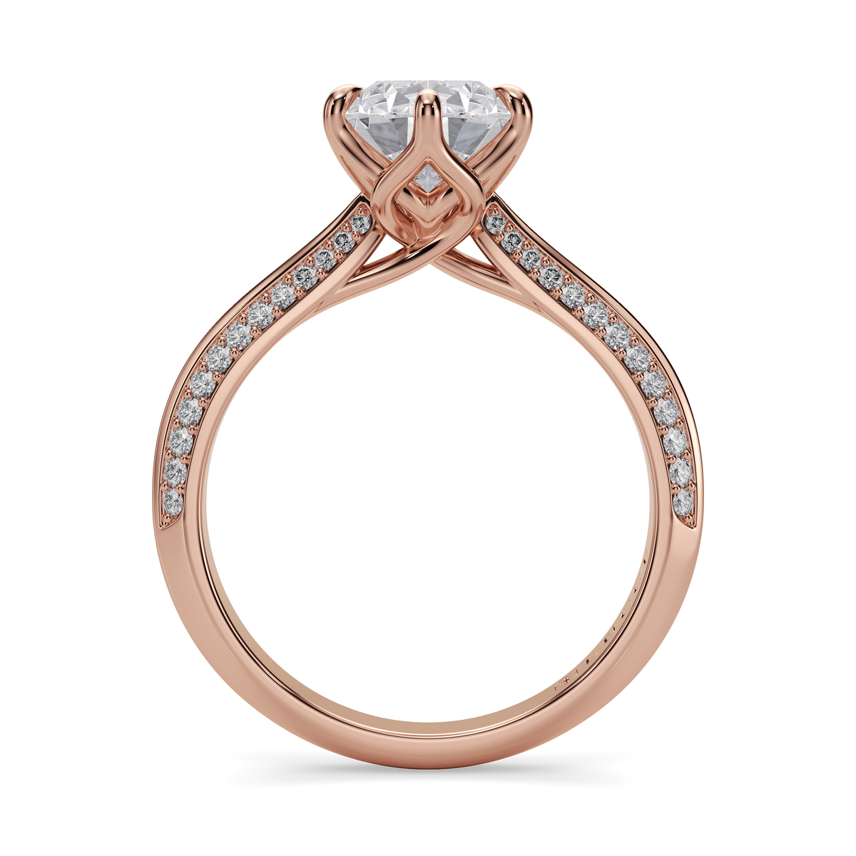 Load image into Gallery viewer, LUCCE Knife Edge Cathedral Pear Diamond Pavé Engagement Ring with Overlapping Petal Prongs in Gold or Platinum

