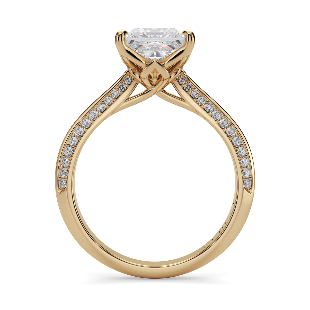 Load image into Gallery viewer, LUCCE Knife Edge Cathedral Princess Diamond Pavé Engagement Ring with Overlapping Petal Prongs in Gold or Platinum
