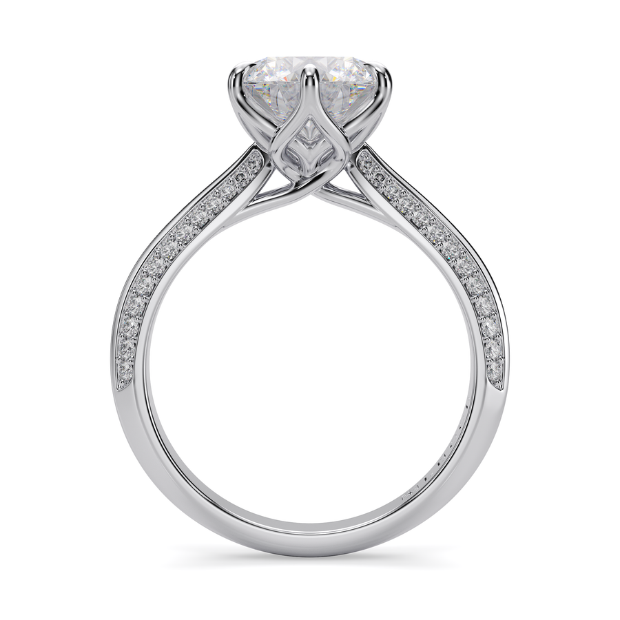 Load image into Gallery viewer, LUCCE Knife Edge Cathedral Round Diamond Pavé Engagement Ring with Overlapping Petal Prongs in Gold or Platinum

