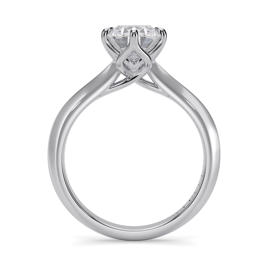 Load image into Gallery viewer, LUCCE Knife Edge Cathedral Pear Diamond Solitaire Engagement Ring with Overlapping Petal Prongs in Gold or Platinum
