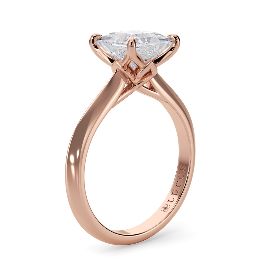 Load image into Gallery viewer, LUCCE Knife Edge Cathedral Princess Green Diamond Solitaire Engagement Ring with Overlapping Petal Prongs in Gold or Platinum
