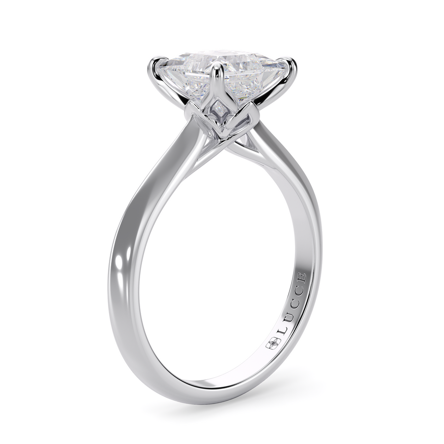 Load image into Gallery viewer, LUCCE Knife Edge Cathedral Princess Green Diamond Solitaire Engagement Ring with Overlapping Petal Prongs in Gold or Platinum
