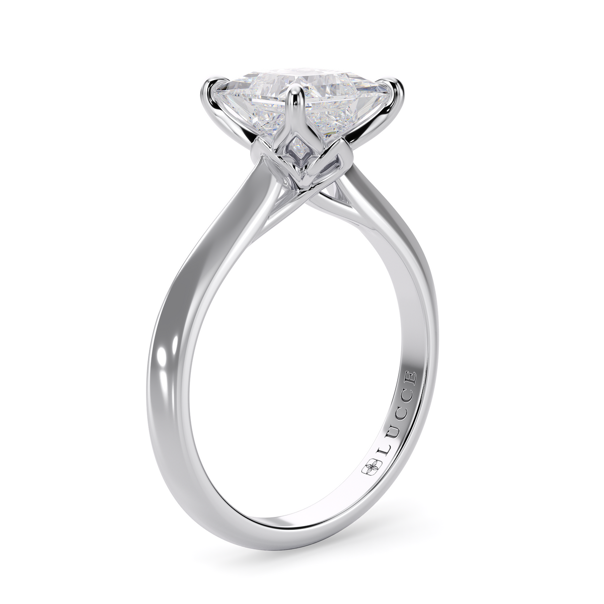 Load image into Gallery viewer, LUCCE Knife Edge Cathedral Princess Green Diamond Solitaire Engagement Ring with Overlapping Petal Prongs in Gold or Platinum
