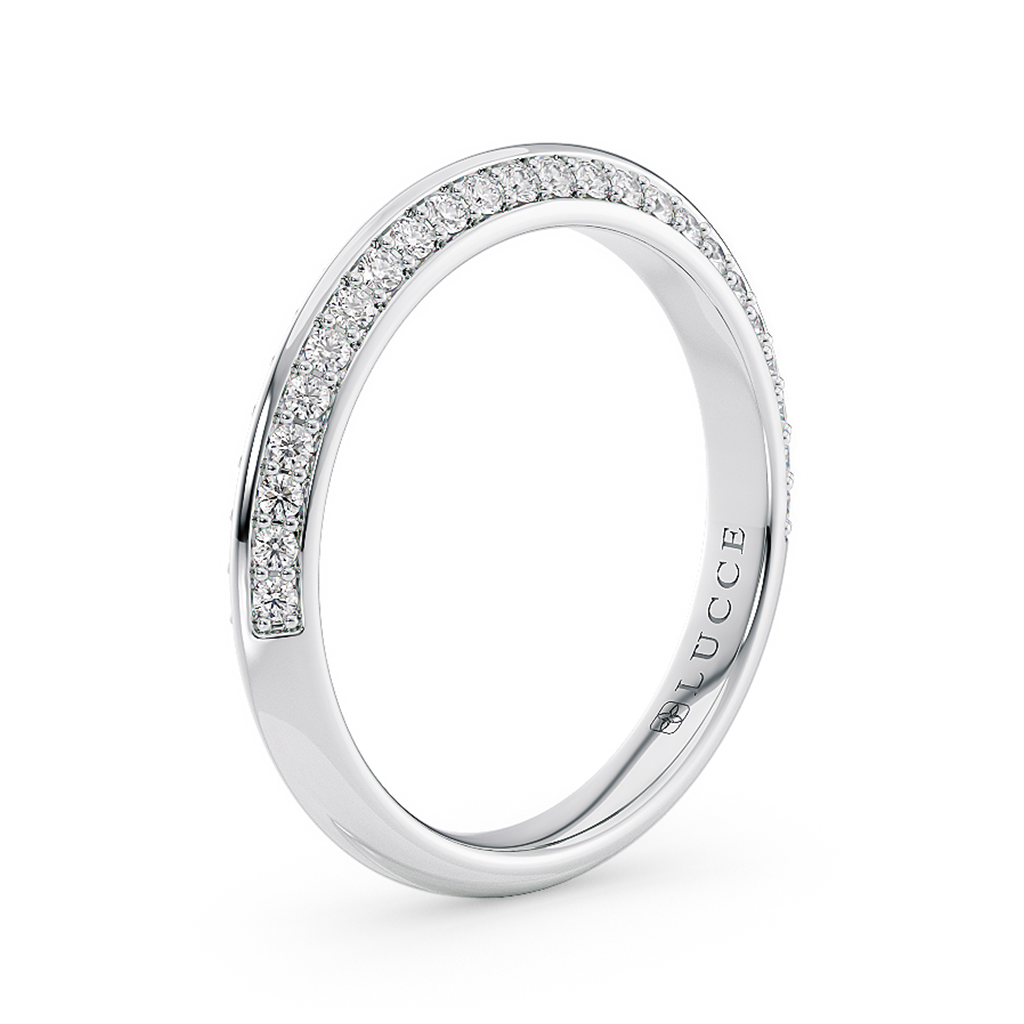 Load image into Gallery viewer, LUCCE Knife Edge Pave Diamond Half Eternity Wedding Ring in Gold or Platinum 
