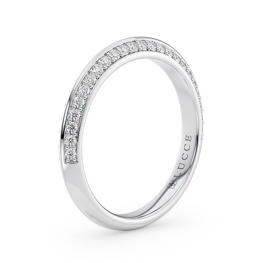 Load image into Gallery viewer, LUCCE Knife Edge Pave Diamond Half Eternity Wedding Ring in Gold or Platinum 

