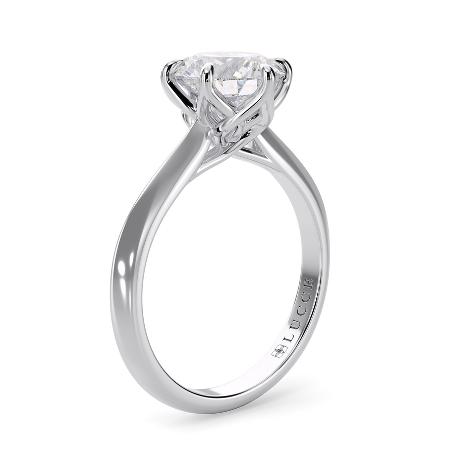 Load image into Gallery viewer, LUCCE Knife Edge Cathedral Round Diamond Solitaire Engagement Ring with Overlapping Petal Prongs in Gold or Platinum
