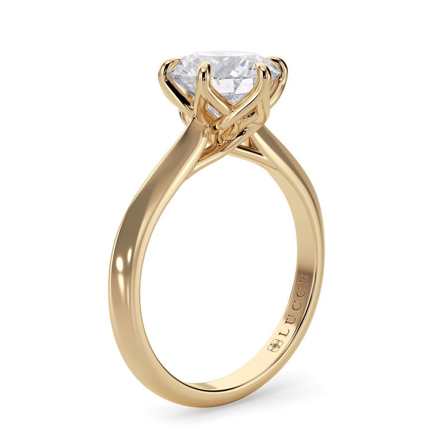 Load image into Gallery viewer, LUCCE Knife Edge Cathedral Round Diamond Solitaire Engagement Ring with Overlapping Petal Prongs in Gold or Platinum
