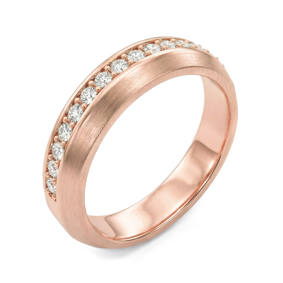 Load image into Gallery viewer, LUCCE Knife Edge Pavé Unisex Wedding Band with Brushed or Polished Finish in Gold or Platinum
