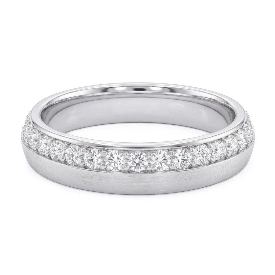 Load image into Gallery viewer, LUCCE Knife Edge Pavé Unisex Wedding Band with Brushed or Polished Finish in Gold or Platinum
