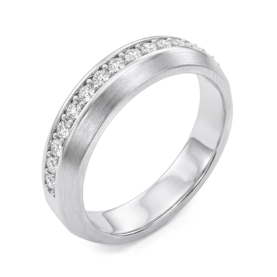 Load image into Gallery viewer, LUCCE Knife Edge Pavé Unisex Wedding Band with Brushed or Polished Finish in Gold or Platinum
