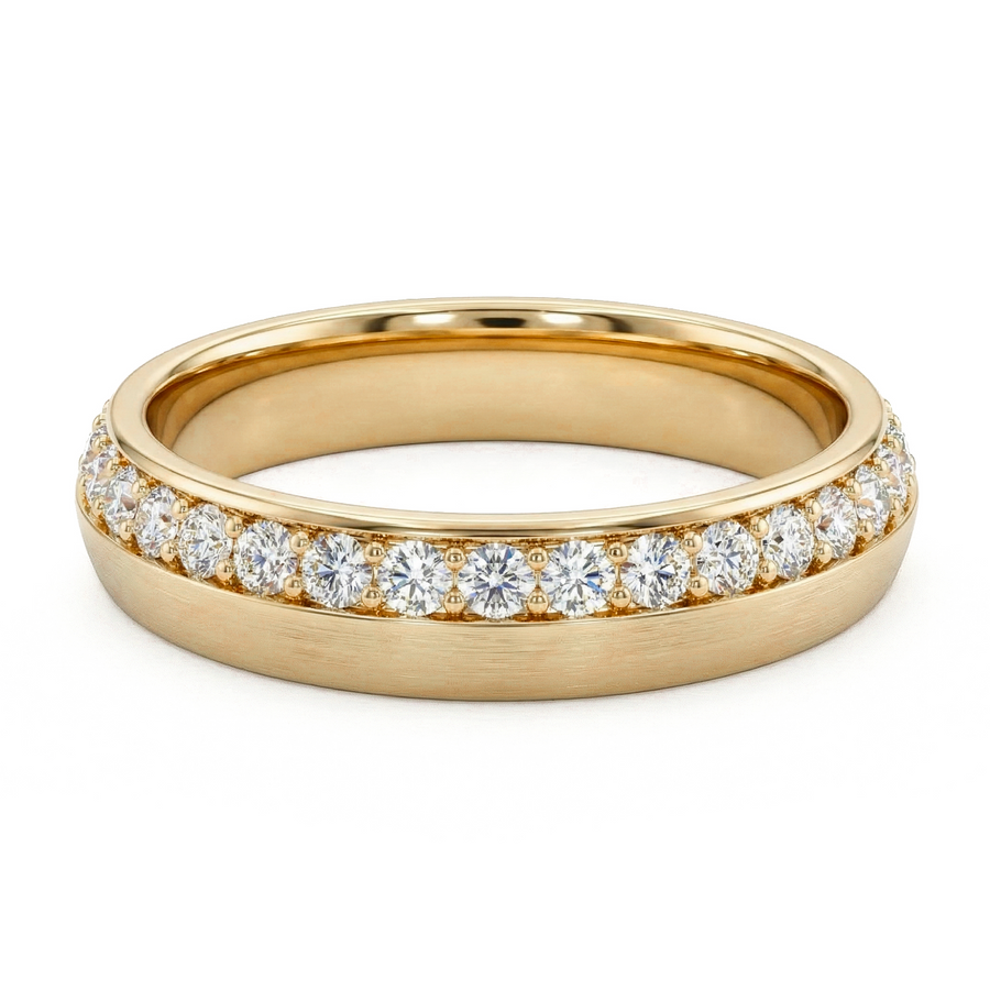 Load image into Gallery viewer, LUCCE Knife Edge Pavé Unisex Wedding Band with Brushed or Polished Finish in Gold or Platinum
