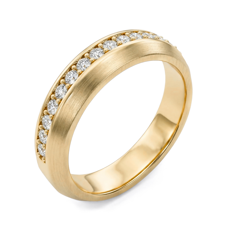 Load image into Gallery viewer, LUCCE Knife Edge Pavé Unisex Wedding Band with Brushed or Polished Finish in Gold or Platinum
