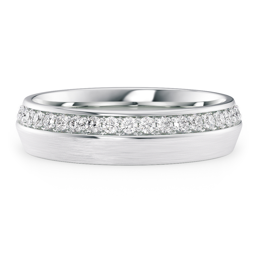 Load image into Gallery viewer, LUCCE Comfort Fit Unisex Wedding Ring with Knife Edge in Pave and Brushed or Polished Finish in Gold or Platinum
