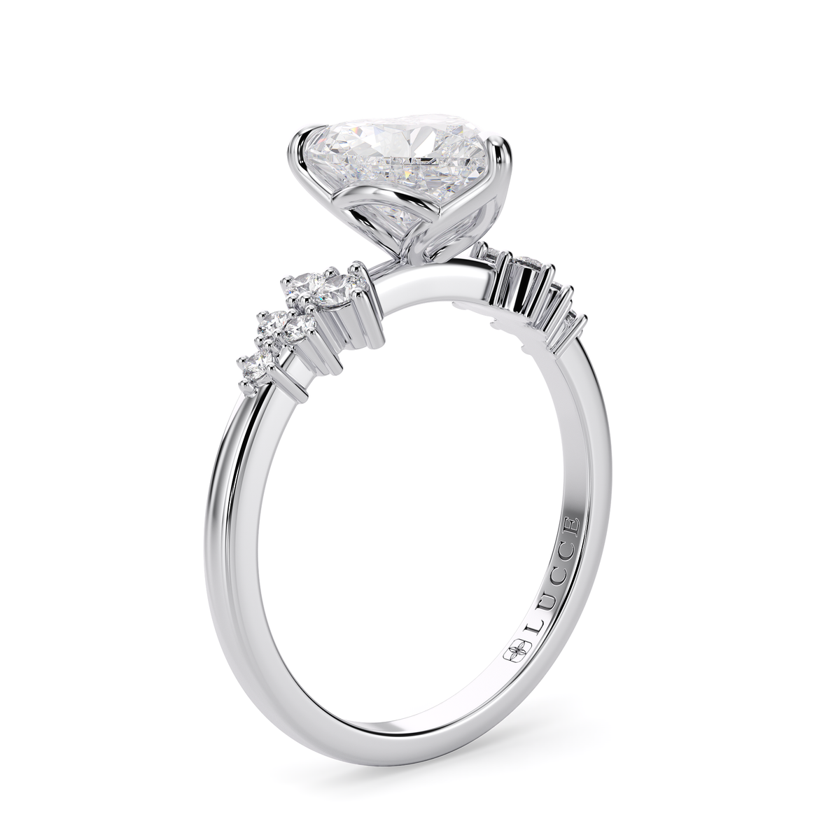 Load image into Gallery viewer, LUCCE Cluster Heart Diamond Engagement Ring with Petal Prongs in Gold or Platinum
