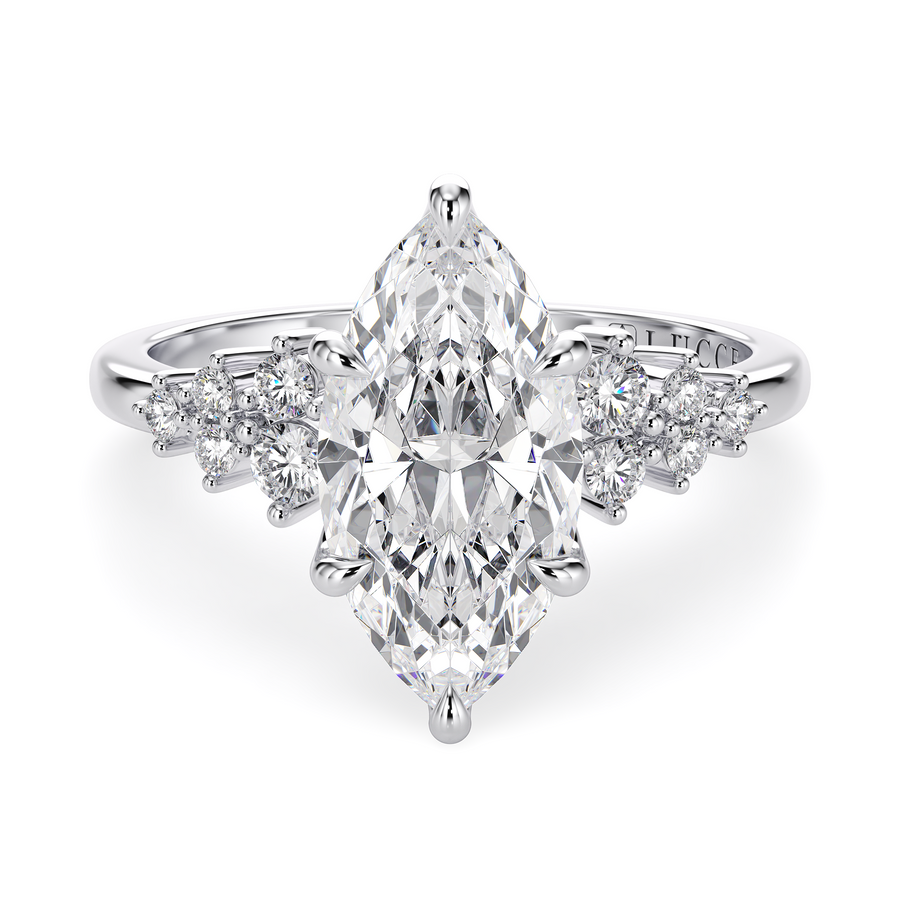 Load image into Gallery viewer, LUCCE Cluster Marquise Diamond Engagement Ring with Petal Prongs in Gold or Platinum
