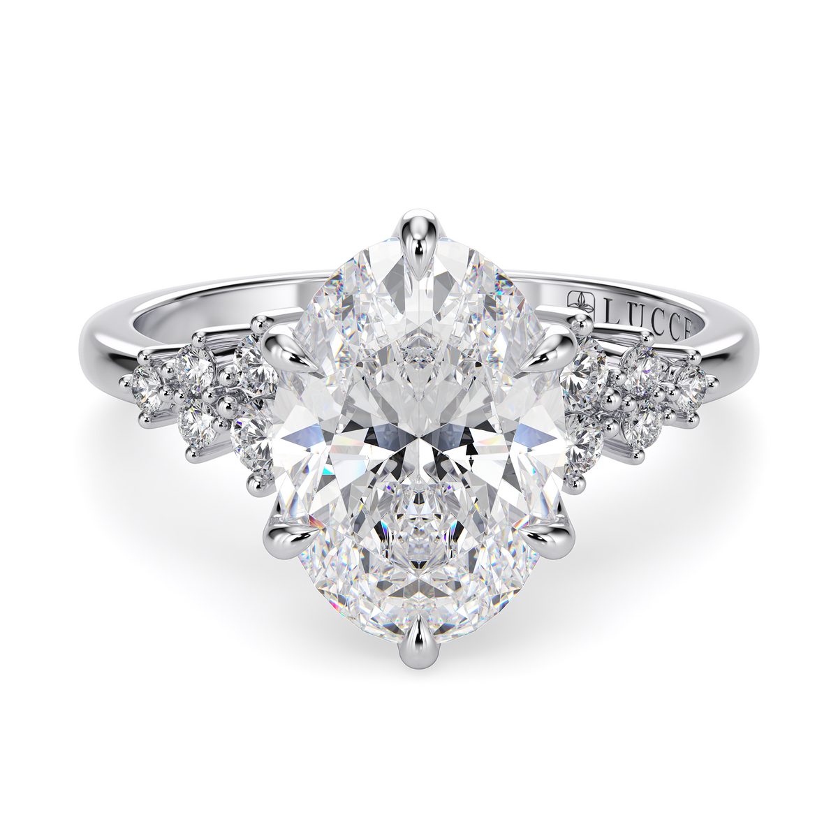Load image into Gallery viewer, LUCCE Cluster Oval Diamond Engagement Ring with Petal Prongs in Gold or Platinum

