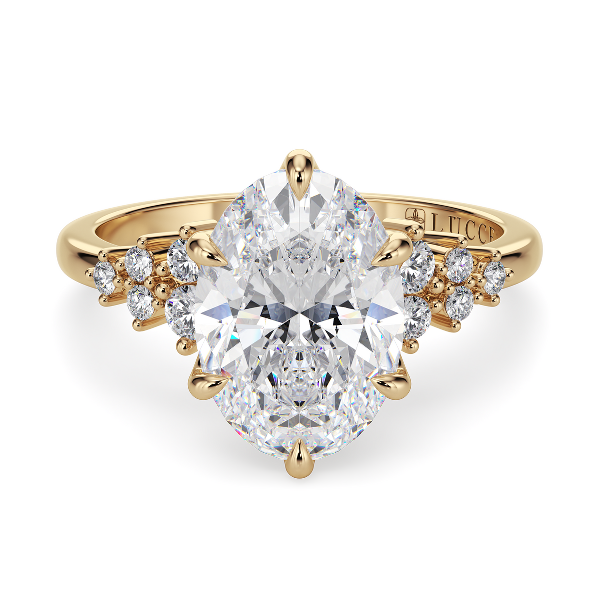 Load image into Gallery viewer, LUCCE Cluster Oval Diamond Engagement Ring with Petal Prongs in Gold or Platinum
