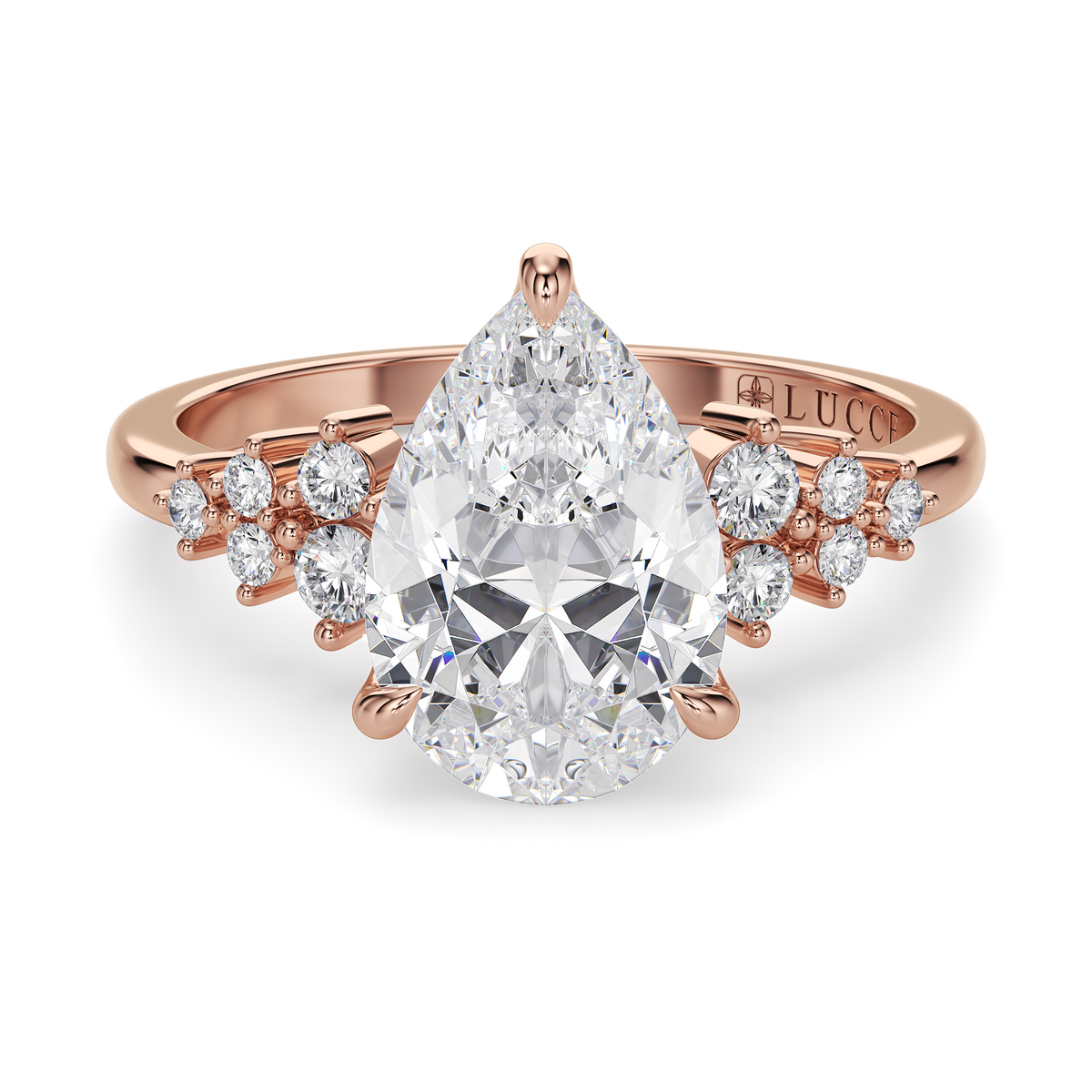 Load image into Gallery viewer, LUCCE Cluster Pear Diamond Engagement Ring with Petal Prongs in Gold or Platinum
