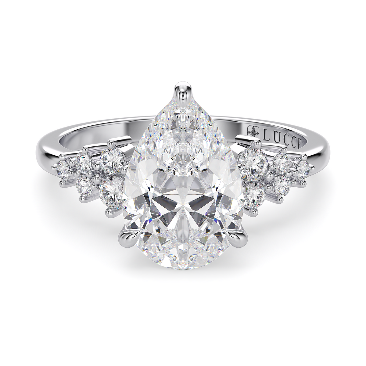 Load image into Gallery viewer, LUCCE Cluster Pear Diamond Engagement Ring with Petal Prongs in Gold or Platinum
