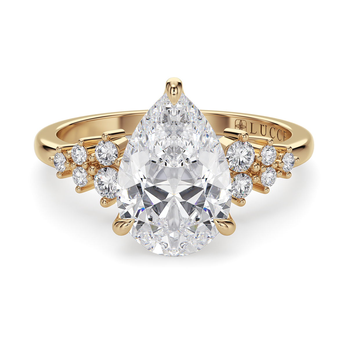 Load image into Gallery viewer, LUCCE Cluster Pear Diamond Engagement Ring with Petal Prongs in Gold or Platinum
