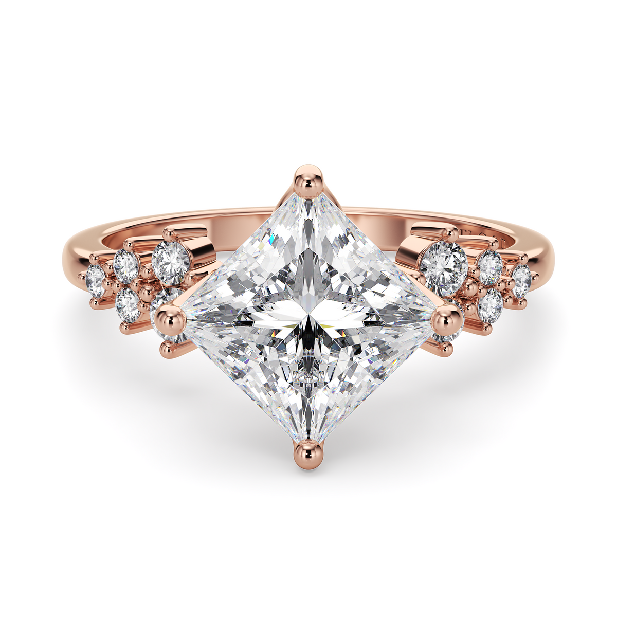Load image into Gallery viewer, LUCCE Cluster Princess Diamond Engagement Ring with Petal Prongs in Gold or Platinum
