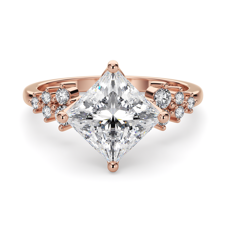 Load image into Gallery viewer, LUCCE Cluster Princess Diamond Engagement Ring with Petal Prongs in Gold or Platinum
