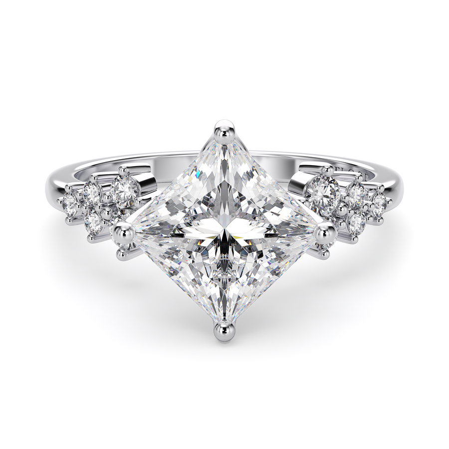 Load image into Gallery viewer, LUCCE Cluster Princess Diamond Engagement Ring with Petal Prongs in Gold or Platinum

