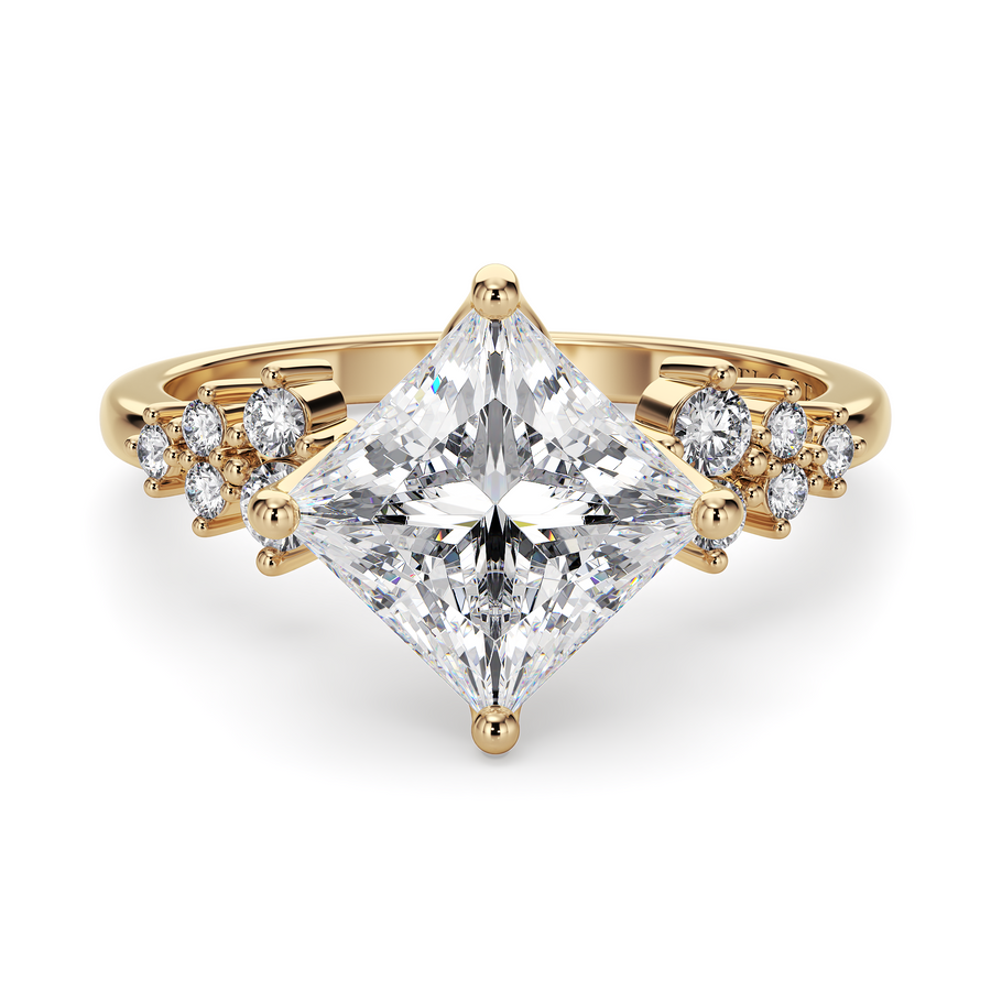 Load image into Gallery viewer, LUCCE Cluster Princess Diamond Engagement Ring with Petal Prongs in Gold or Platinum
