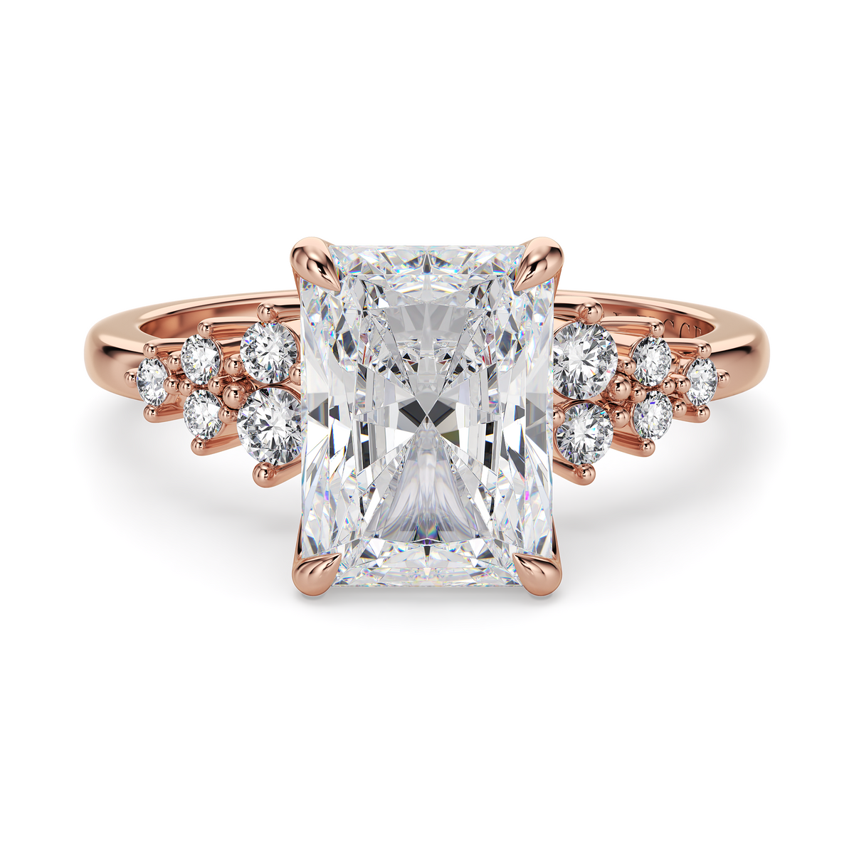 Load image into Gallery viewer, LUCCE Cluster Radiant Diamond Engagement Ring with Petal Prongs in Gold or Platinum
