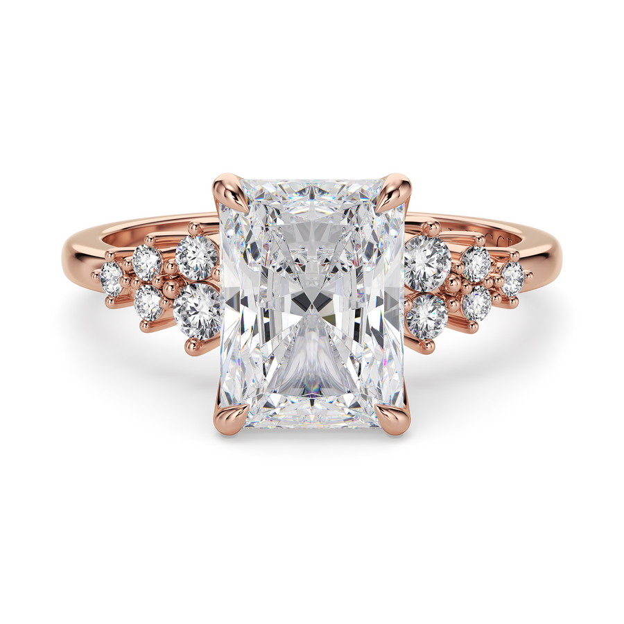 Load image into Gallery viewer, LUCCE Cluster Radiant Diamond Engagement Ring with Petal Prongs in Gold or Platinum
