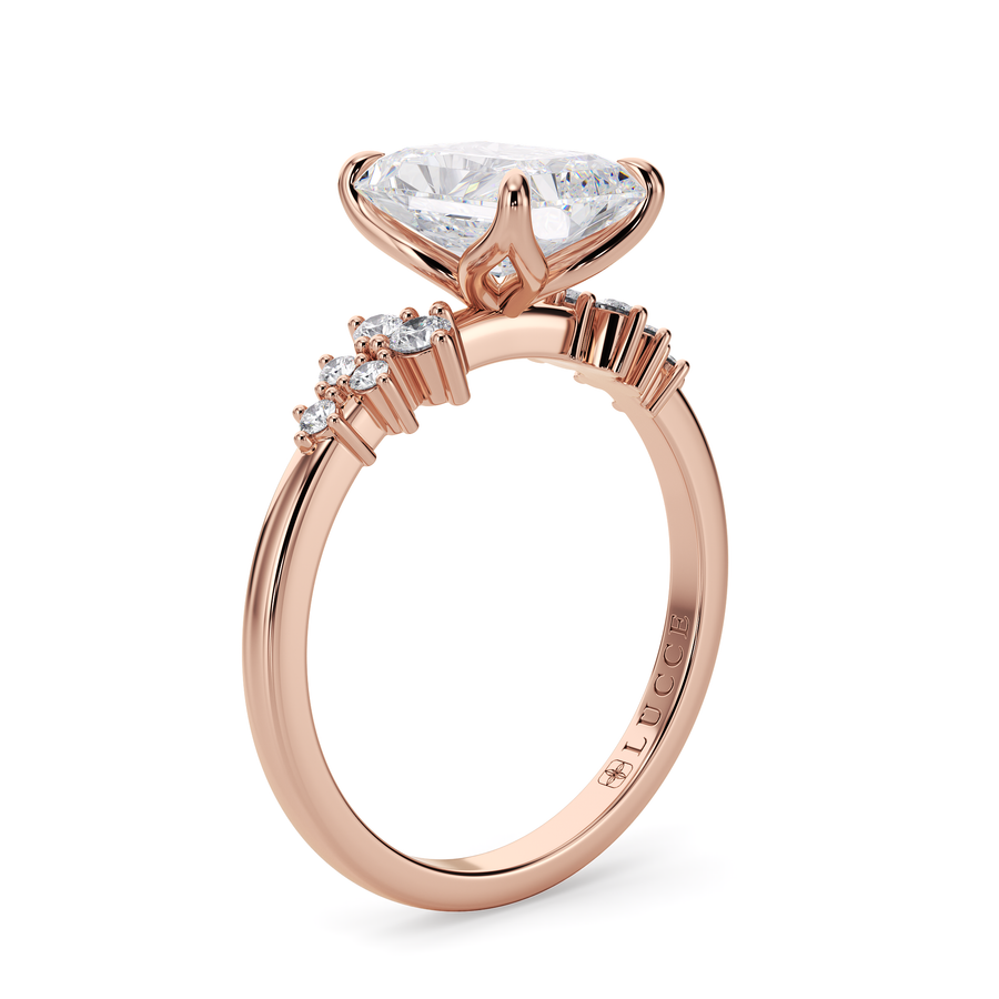 Load image into Gallery viewer, LUCCE Cluster Radiant Diamond Engagement Ring with Petal Prongs in Gold or Platinum
