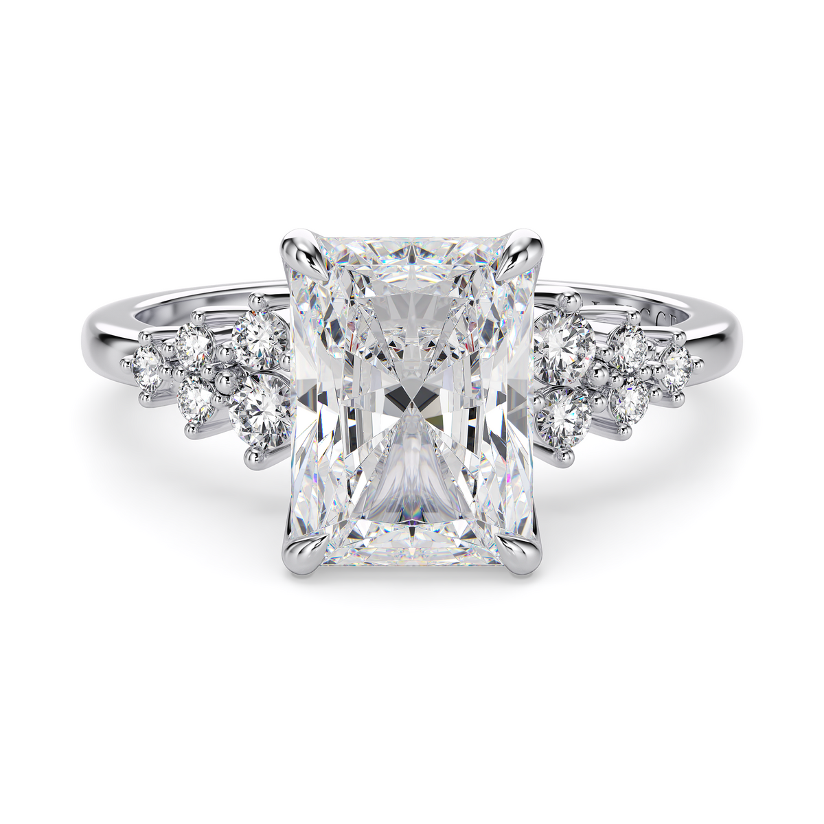 Load image into Gallery viewer, LUCCE Cluster Radiant Diamond Engagement Ring with Petal Prongs in Gold or Platinum
