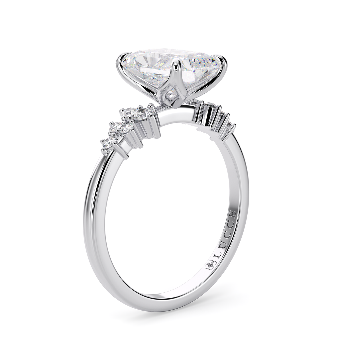 Load image into Gallery viewer, LUCCE Cluster Radiant Diamond Engagement Ring with Petal Prongs in Gold or Platinum
