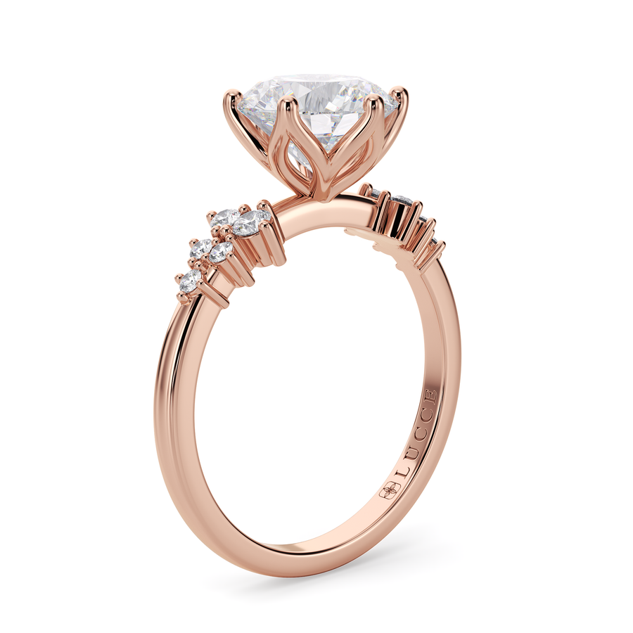 Load image into Gallery viewer, LUCCE Cluster Round Diamond Engagement Ring with Petal Prongs in Gold or Platinum

