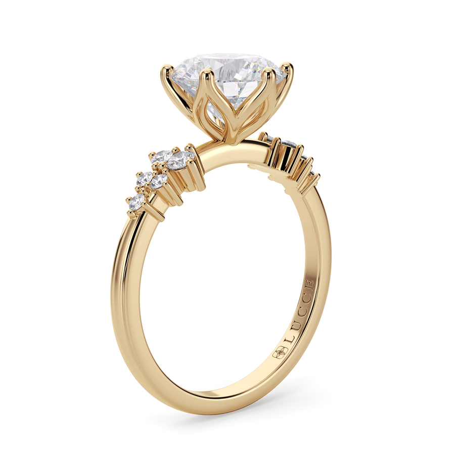 Load image into Gallery viewer, LUCCE Cluster Round Diamond Engagement Ring with Petal Prongs in Gold or Platinum

