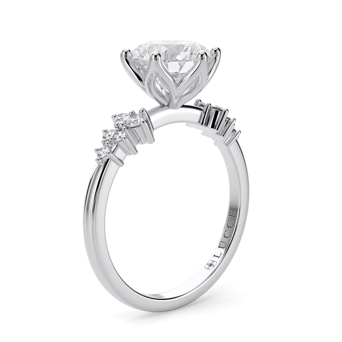 Load image into Gallery viewer, LUCCE Cluster Round Diamond Engagement Ring with Petal Prongs in Gold or Platinum
