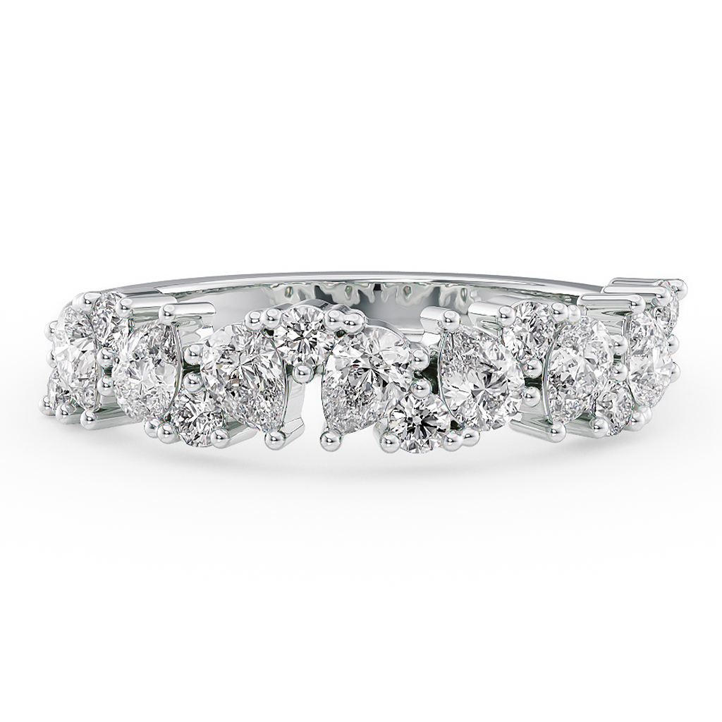 Load image into Gallery viewer, LUCCE Half LUCCE Half Eternity Alternating Pear and Round Diamond Ring in Gold or Platinum Pavé Diamond Ring in Gold or Platinum
