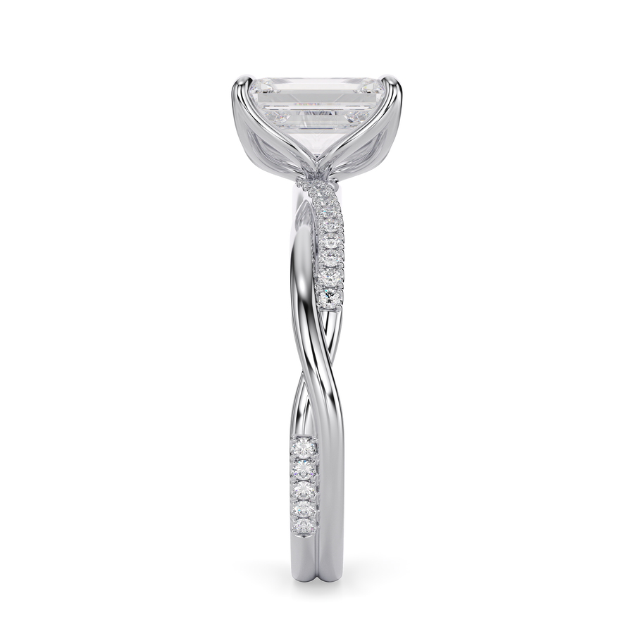 Load image into Gallery viewer, LUCCE Twisting Radiant Pave Diamond Engagement Ring with Petal Prongs in Gold or Platinum
