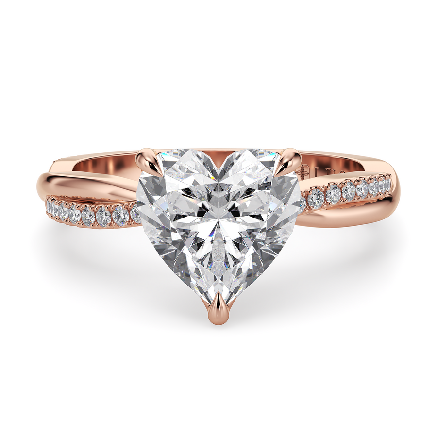 Load image into Gallery viewer, LUCCE Twisting Pavé Heart Diamond Engagement Ring with Petal Prongs in Gold or Platinum
