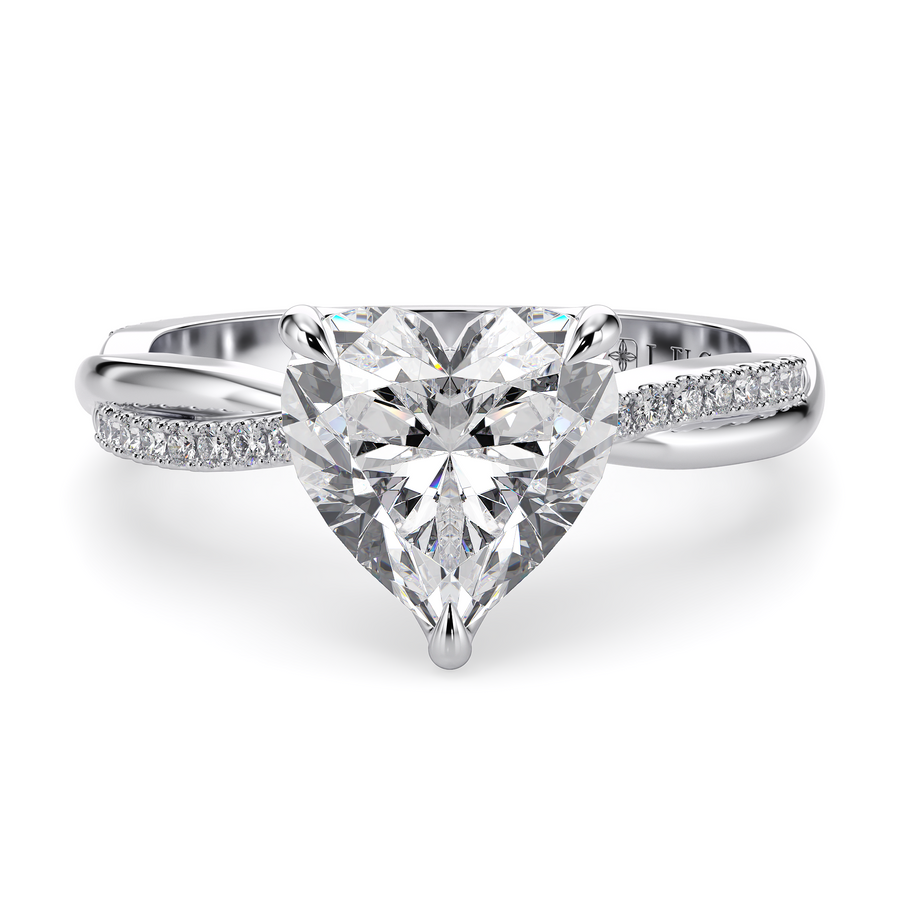 Load image into Gallery viewer, LUCCE Twisting Pavé Heart Diamond Engagement Ring with Petal Prongs in Gold or Platinum
