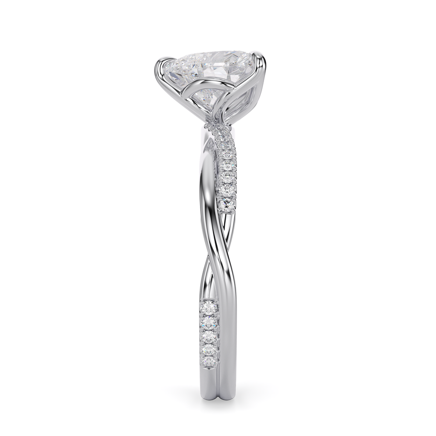 Load image into Gallery viewer, LUCCE Twisting Pavé Heart Diamond Engagement Ring with Petal Prongs in Gold or Platinum
