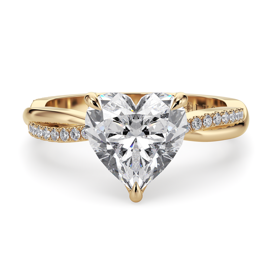 Load image into Gallery viewer, LUCCE Twisting Pavé Heart Diamond Engagement Ring with Petal Prongs in Gold or Platinum
