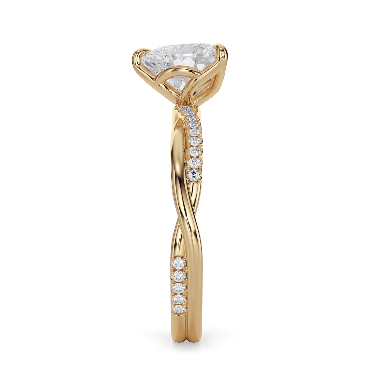 Load image into Gallery viewer, LUCCE Twisting Pavé Heart Diamond Engagement Ring with Petal Prongs in Gold or Platinum
