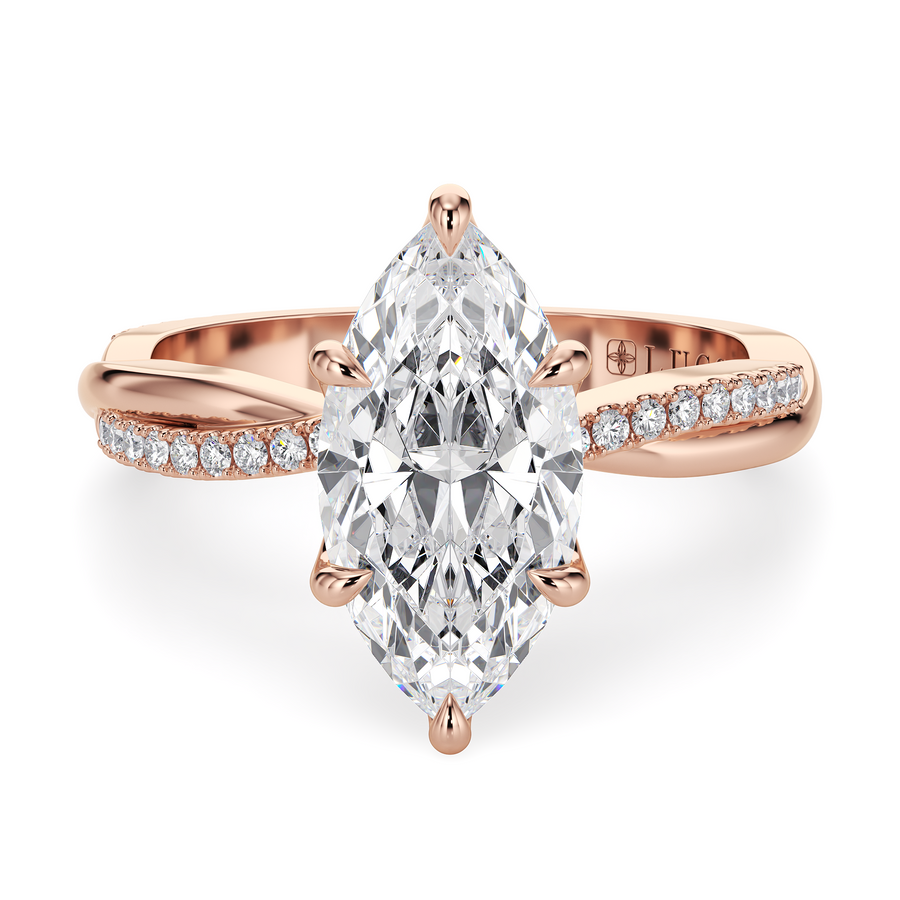 Load image into Gallery viewer, LUCCE Twisting Marquise Pavé Diamond Engagement Ring with Petal Prongs in Gold or Platinum
