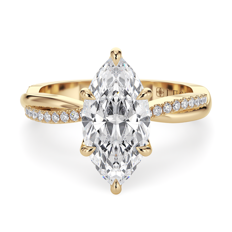Load image into Gallery viewer, LUCCE Twisting Marquise Pavé Diamond Engagement Ring with Petal Prongs in Gold or Platinum

