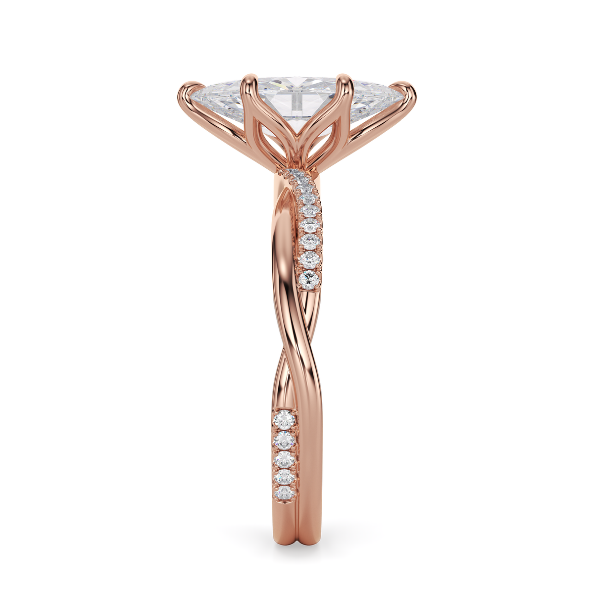 Load image into Gallery viewer, LUCCE Twisting Marquise Pavé Diamond Engagement Ring with Petal Prongs in Gold or Platinum
