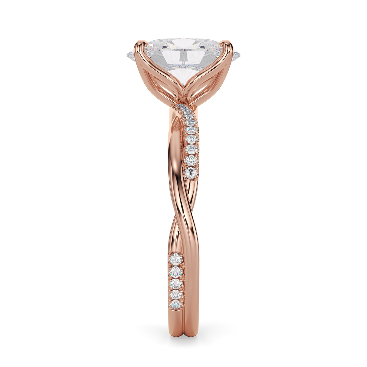 Load image into Gallery viewer, LUCCE Twisting Pavé Oval  Diamond Engagement Ring with Petal Prongs in Gold or Platinum
