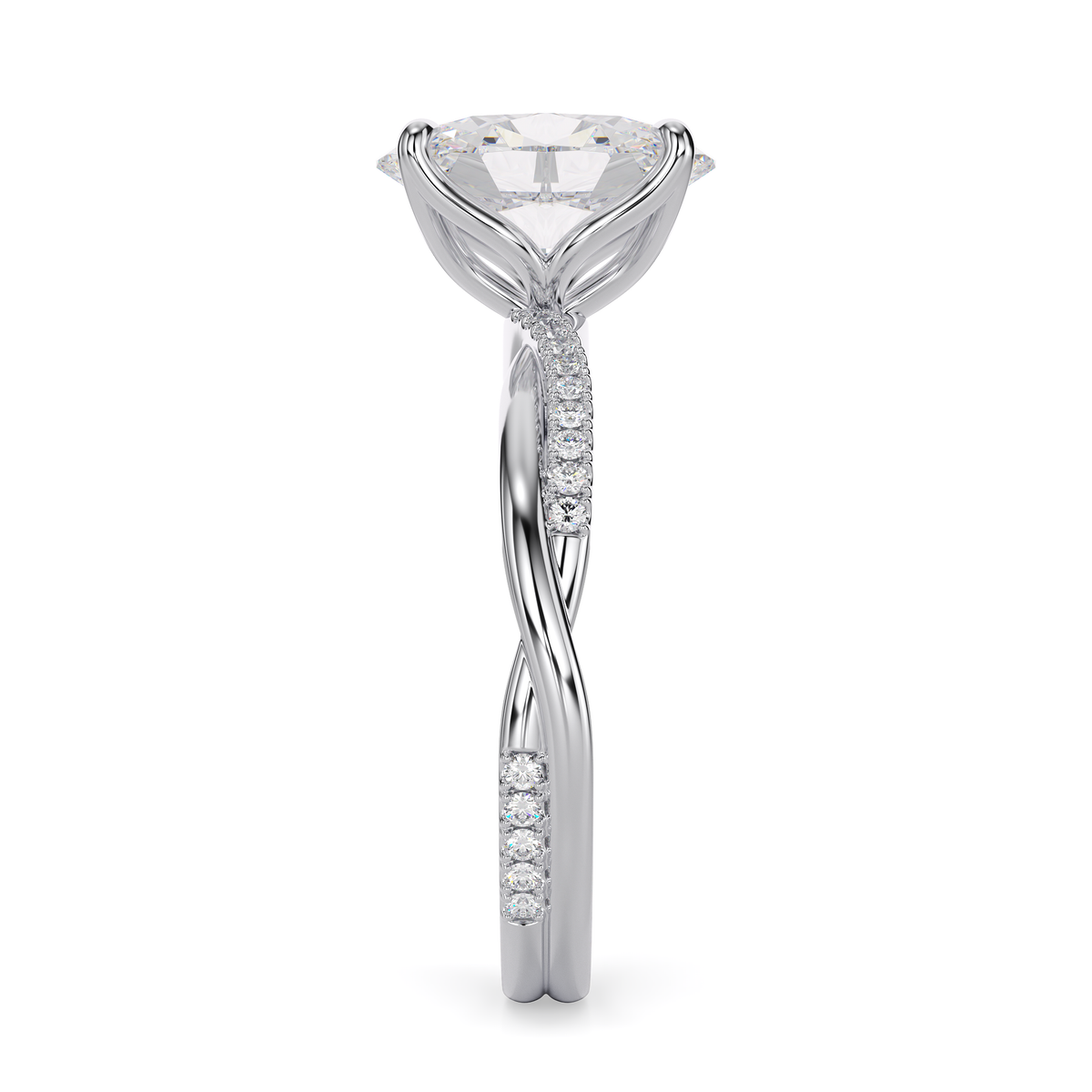 Load image into Gallery viewer, LUCCE Twisting Pavé Oval  Diamond Engagement Ring with Petal Prongs in Gold or Platinum
