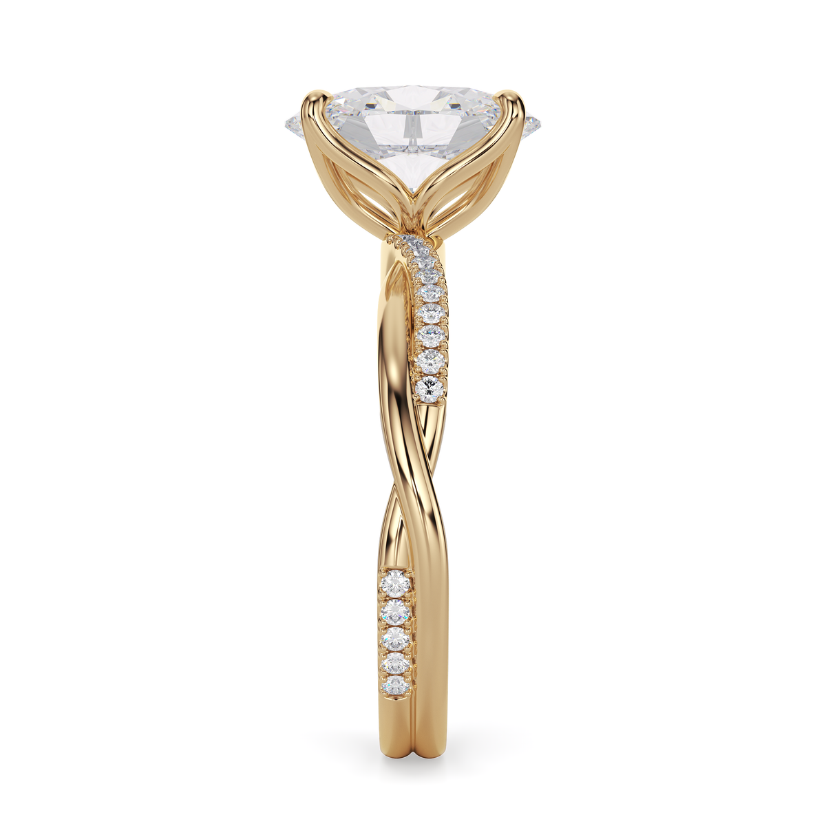 Load image into Gallery viewer, LUCCE Twisting Pavé Oval  Diamond Engagement Ring with Petal Prongs in Gold or Platinum
