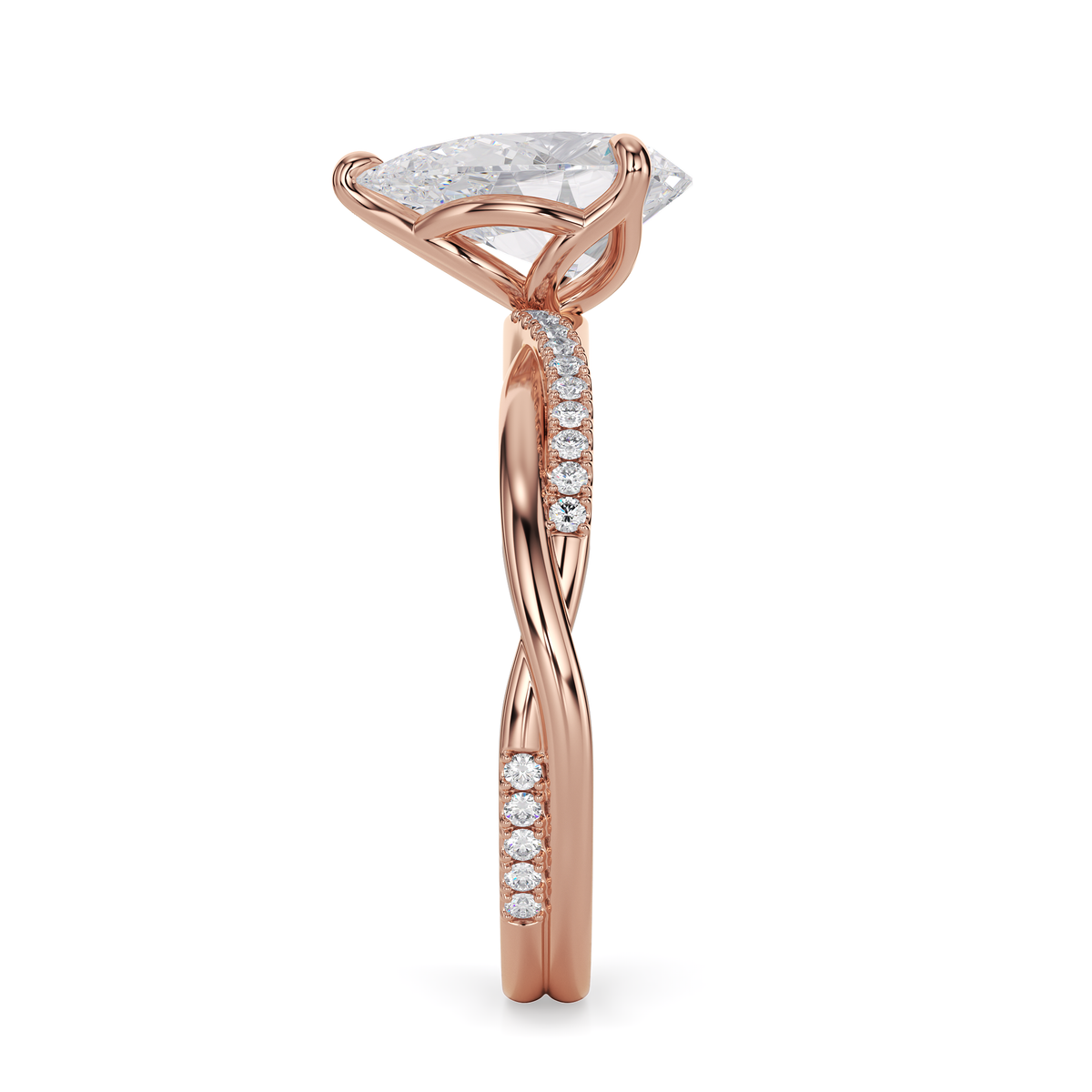Load image into Gallery viewer, LUCCE Twisting Pear Pavé Diamond Engagement Ring with Petal Prongs in Gold or Platinum
